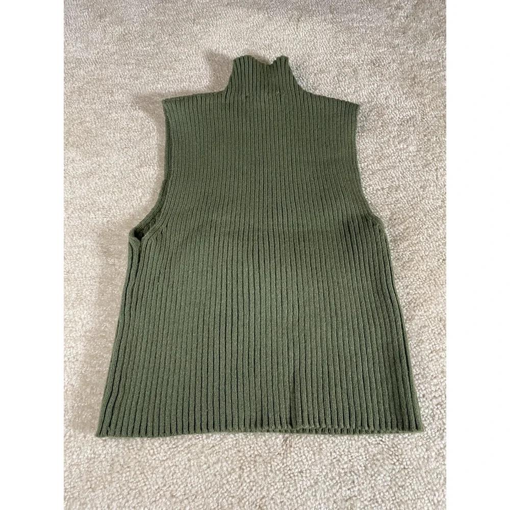 Zara Women's Green Knit Turtle Neck Sleeveless Slim Fit Tank Vest Sweater Top M